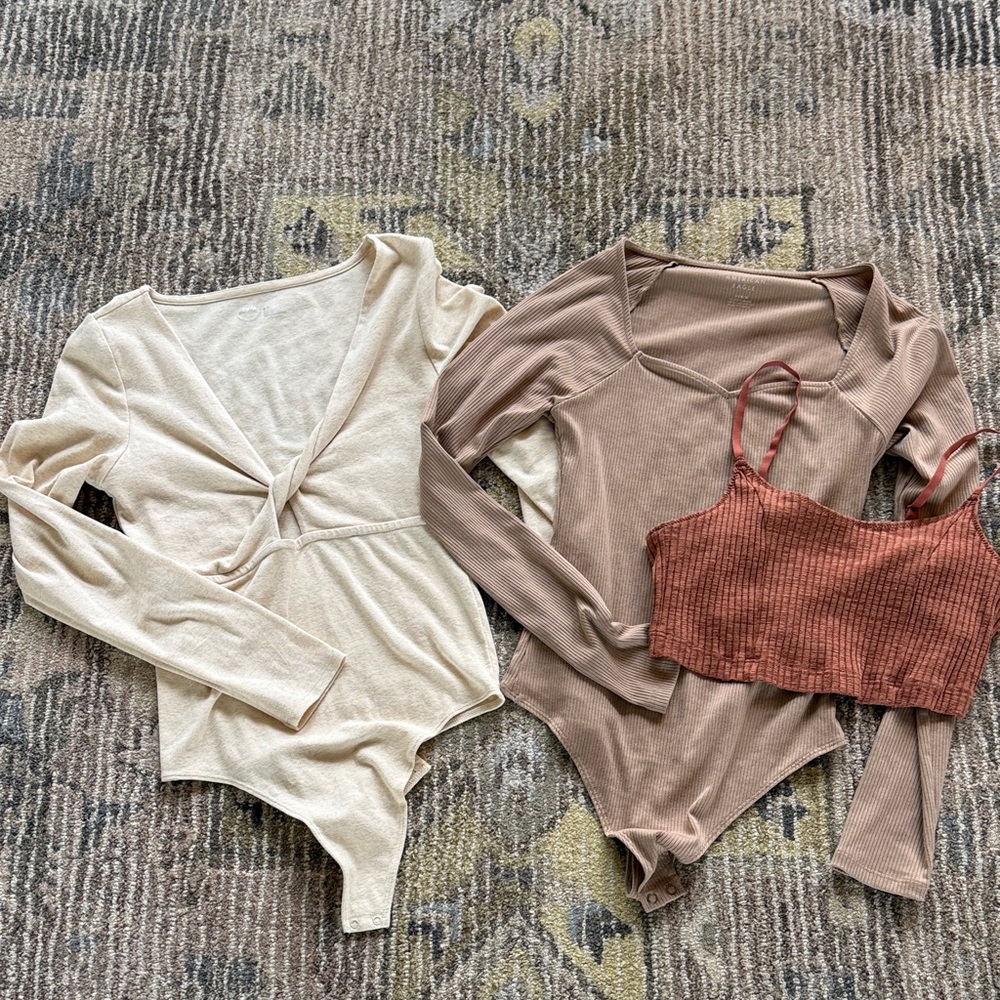 American Eagle Outfitters Aerie Cream and Brown Bodysuits M lit